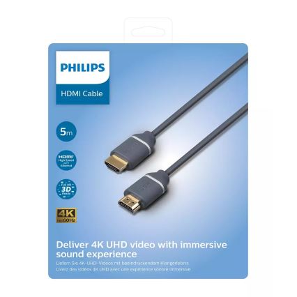 Philips SWV5650G/00 - HDMI kábel s Ethernetom, HDMI 2.0 A konektor 5m šedá