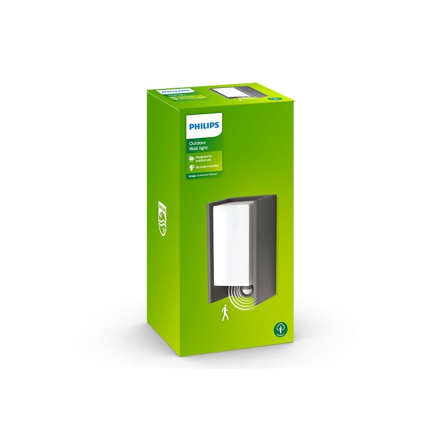 Philips - Vonkajšie nástenné svietidlo so senzorom BRIDGE 1xE27/15W/230V IP44