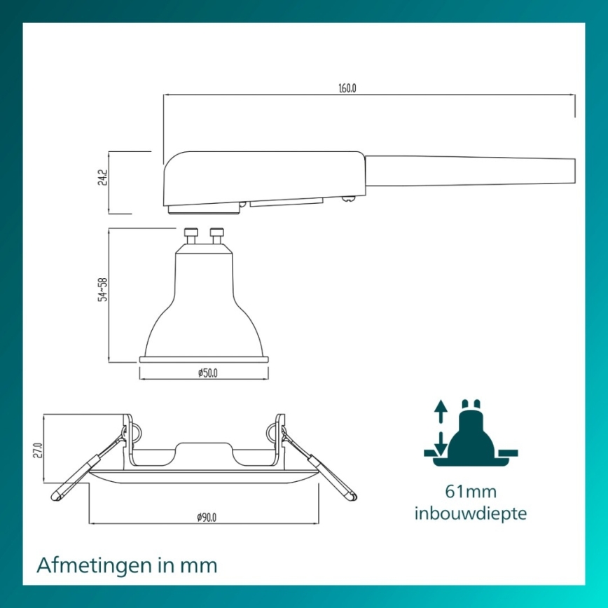 Philips - Zapustené stropné svietidlo PERIDOT 1xGU10/7W/230V strieborné