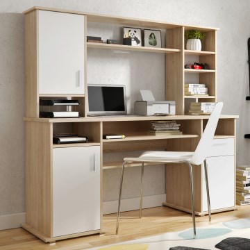 Písací stôl s policou ELIAN 160x53 cm dub sonoma/biela