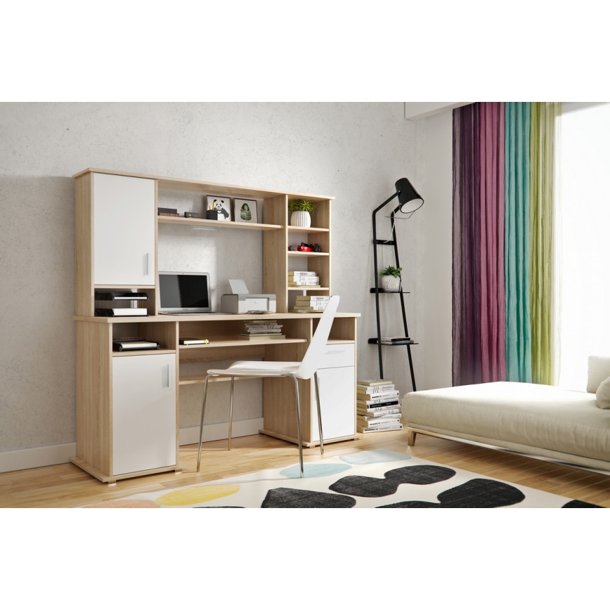 Písací stôl s policou ELIAN 160x53 cm dub sonoma/biela