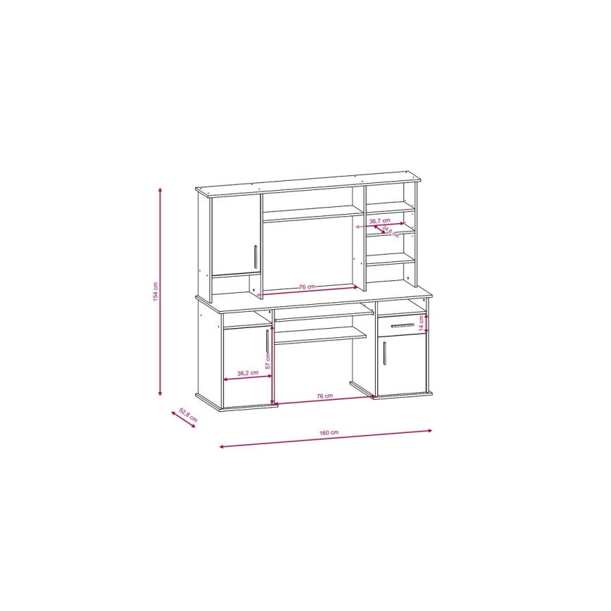 Písací stôl s policou ELIAN 160x53 cm dub sonoma šedá/biela