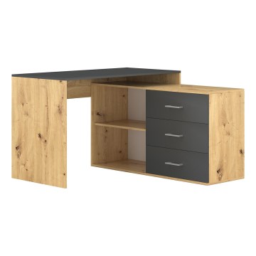Písací stôl s zásuvkami a univerzálnym rohom P/L JULES dub artisan/antracit