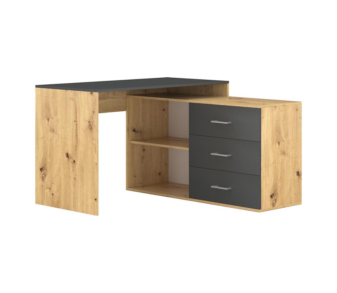 Písací stôl so zásuvkami a univerzálnym rohom P/L JULES dub artisan/antracit 5904804550462