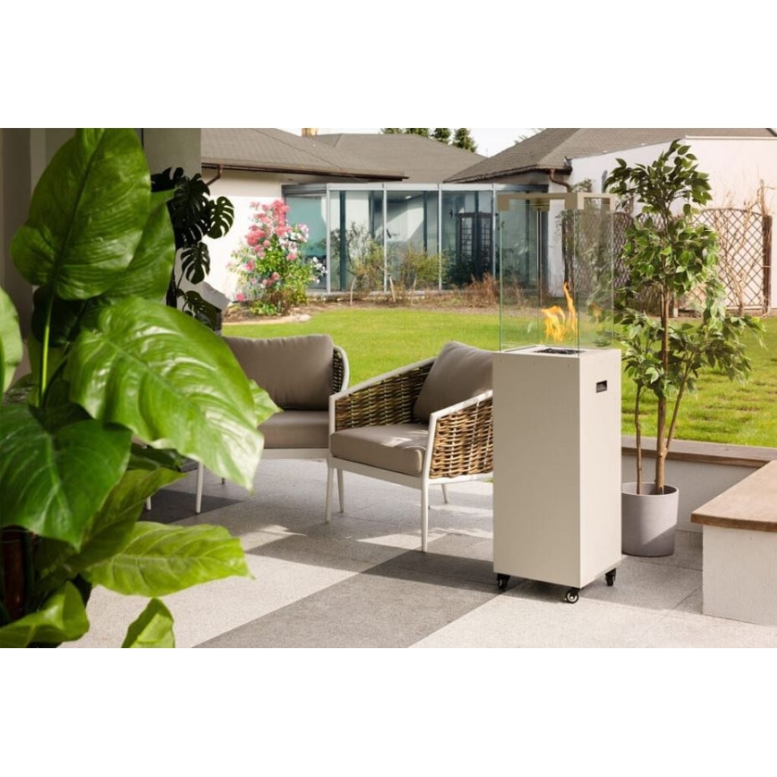 Planika - Vonkajší plynový krb 142x36 cm 8kW 1xAAA biela + ochranný kryt