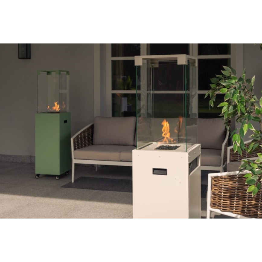 Planika - Vonkajší plynový krb 142x36 cm 8kW 1xAAA biela + ochranný kryt