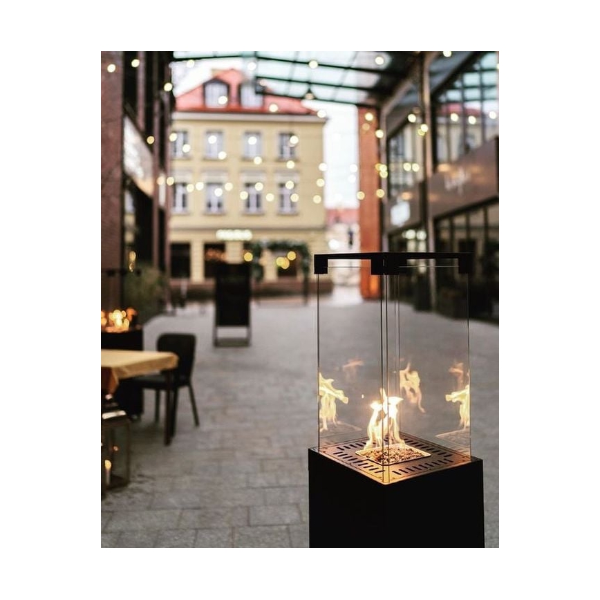 Planika - Vonkajší plynový krb 142x36 cm 8kW 1xAAA čierna + ochranný kryt