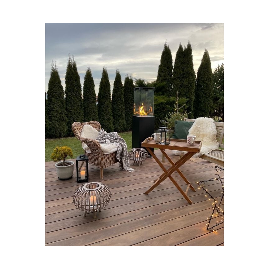Planika - Vonkajší plynový krb 142x36 cm 8kW 1xAAA čierna + ochranný kryt