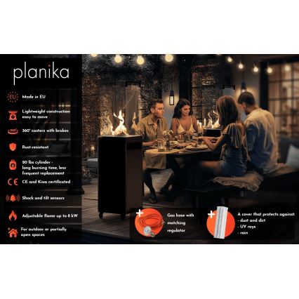 Planika - Vonkajší plynový krb 142x36 cm 8kW 1xAAA šedá + ochranný kryt