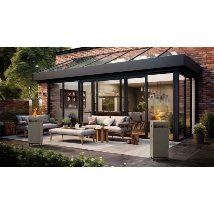 Planika - Vonkajší plynový krb 142x36 cm 8kW 1xAAA šedá + ochranný kryt
