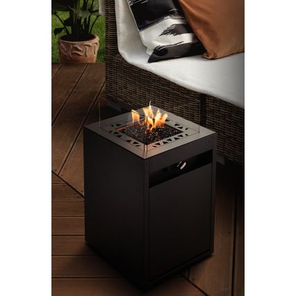 Planika - Vonkajší plynový krb 79,7x48 cm 10kW 1xAAA čierna + ochranný kryt