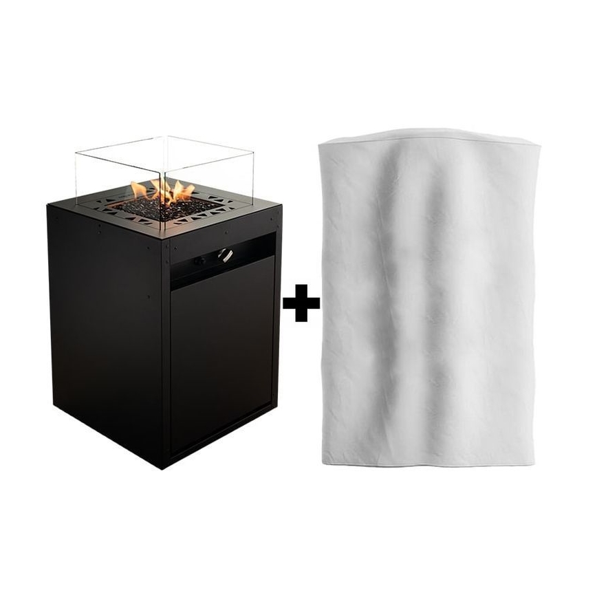 Planika - Vonkajší plynový krb 79,7x48 cm 10kW 1xAAA čierna + ochranný kryt