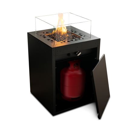 Planika - Vonkajší plynový krb 79,7x48 cm 10kW 1xAAA čierna + ochranný kryt