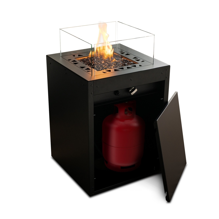 Planika - Vonkajší plynový krb 79,7x48 cm 10kW 1xAAA čierna + ochranný kryt