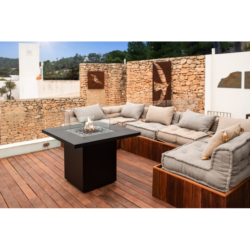 Planika - Vonkajší plynový krb 79,7x90 cm 10kW 1xAAA čierna + ochranný kryt