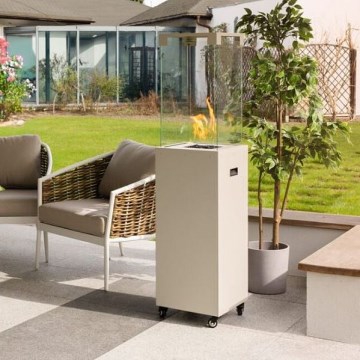 Planika - Vonkajší plynový krb 142x36 cm 8kW 1xAAA biela + ochranný kryt