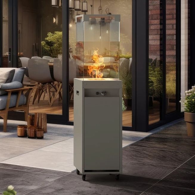 Planika - Vonkajší plynový krb 142x36 cm 8kW šedá + ochranný kryt