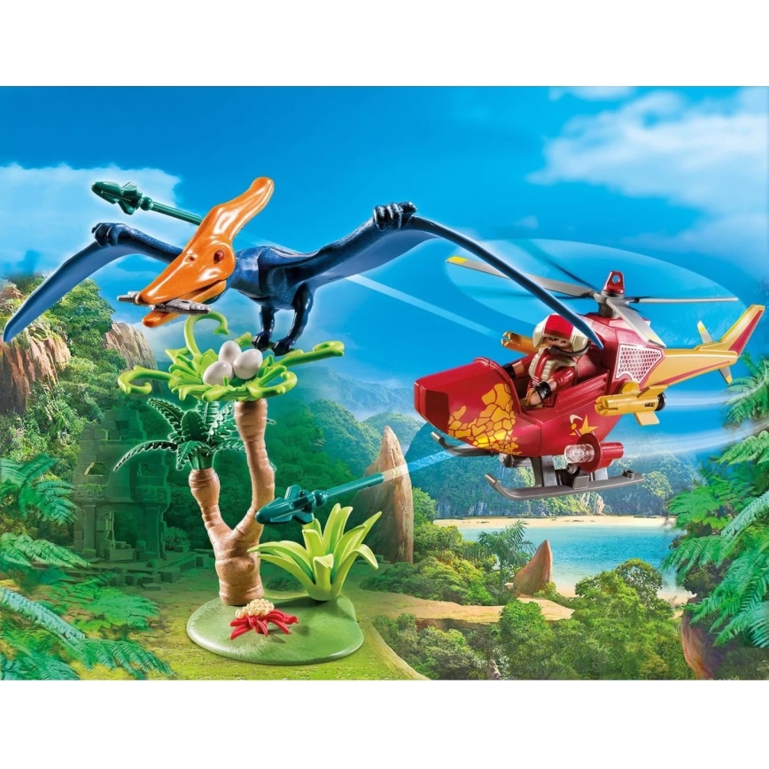 Playmobil - Detská stavebnica vrtuľník s Pterodaktylom 39 ks