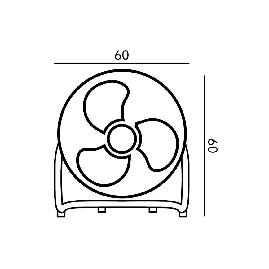 Ventilátor s trojlistovou vrtuľou je zobrazený v čiernobielej schéme s rozmermi 60 x 90.