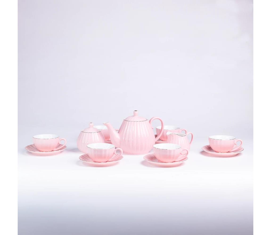 Estilo Home Porcelánová 15-dielna kávová súprava, ružová 5905623251158