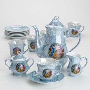 Porcelánová čajová sada mramor modrá