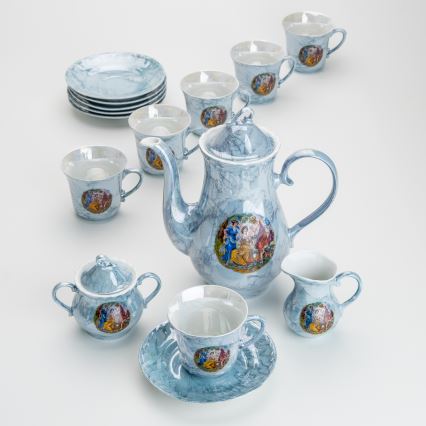 Porcelánová čajová sada mramor modrá