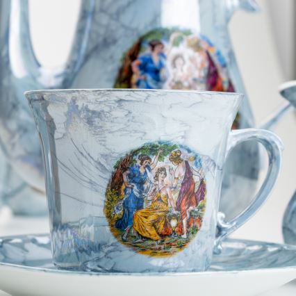 Porcelánová čajová sada mramor modrá