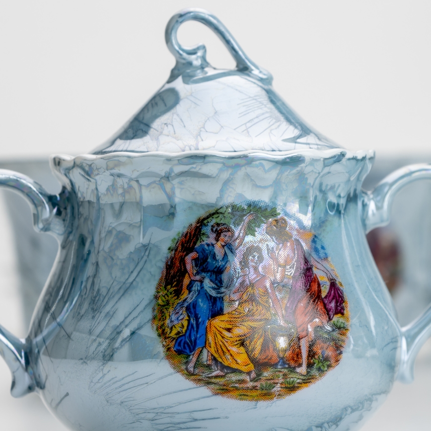 Porcelánová čajová sada mramor modrá