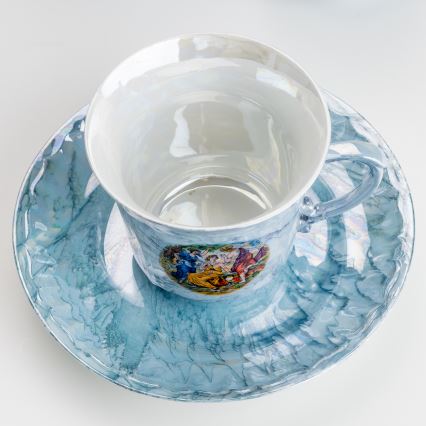 Porcelánová čajová sada mramor modrá