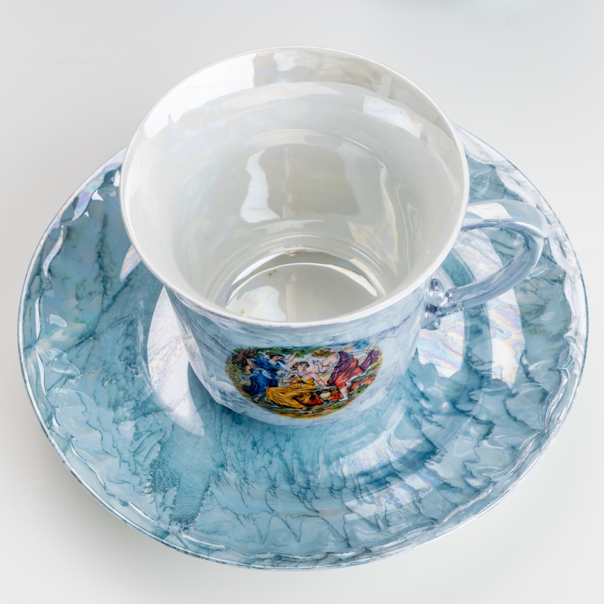 Porcelánová čajová sada mramor modrá