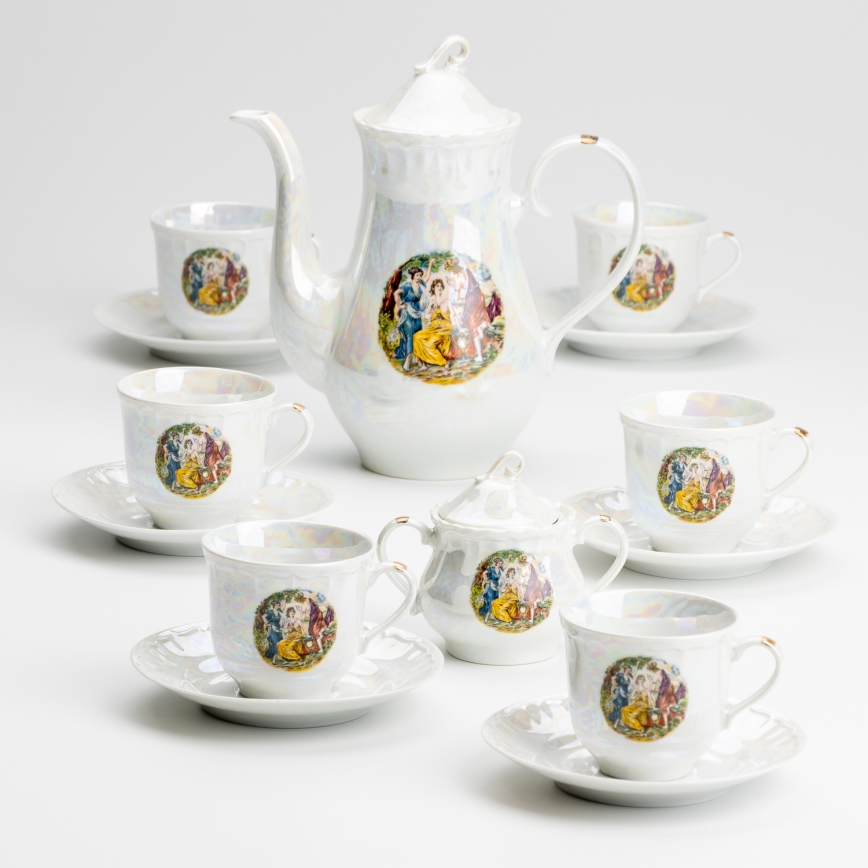 Porcelánová čajová sada perleťová biela