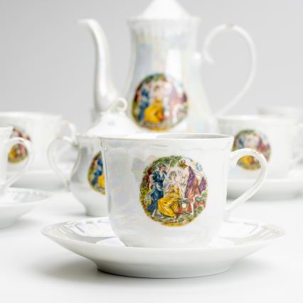 Porcelánová čajová sada perleťová biela