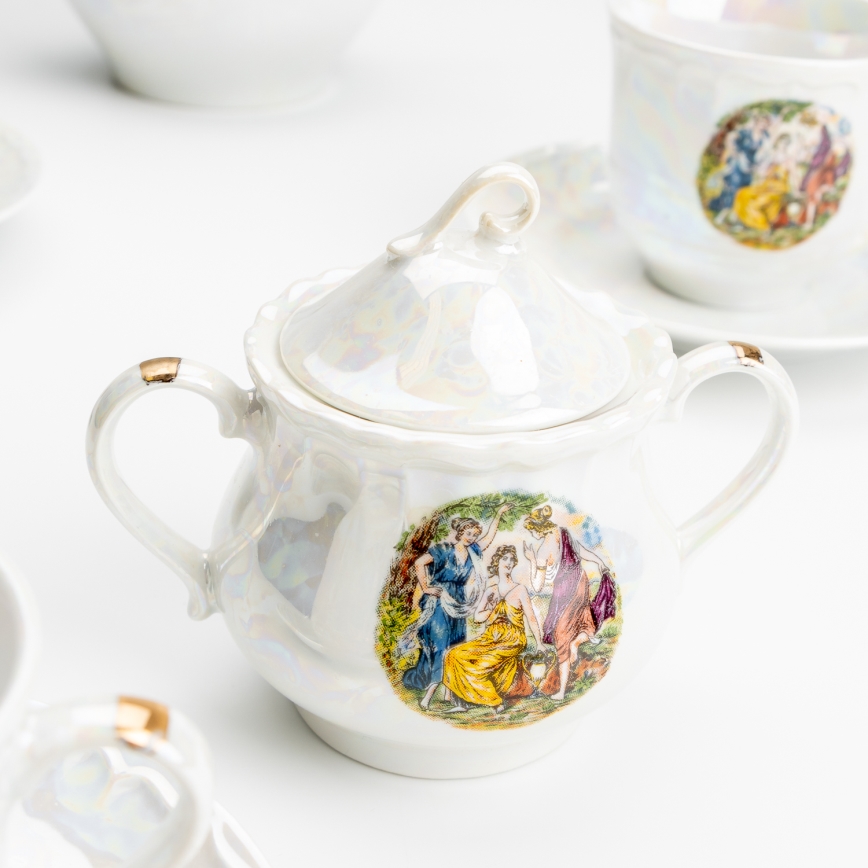 Porcelánová čajová sada perleťová biela