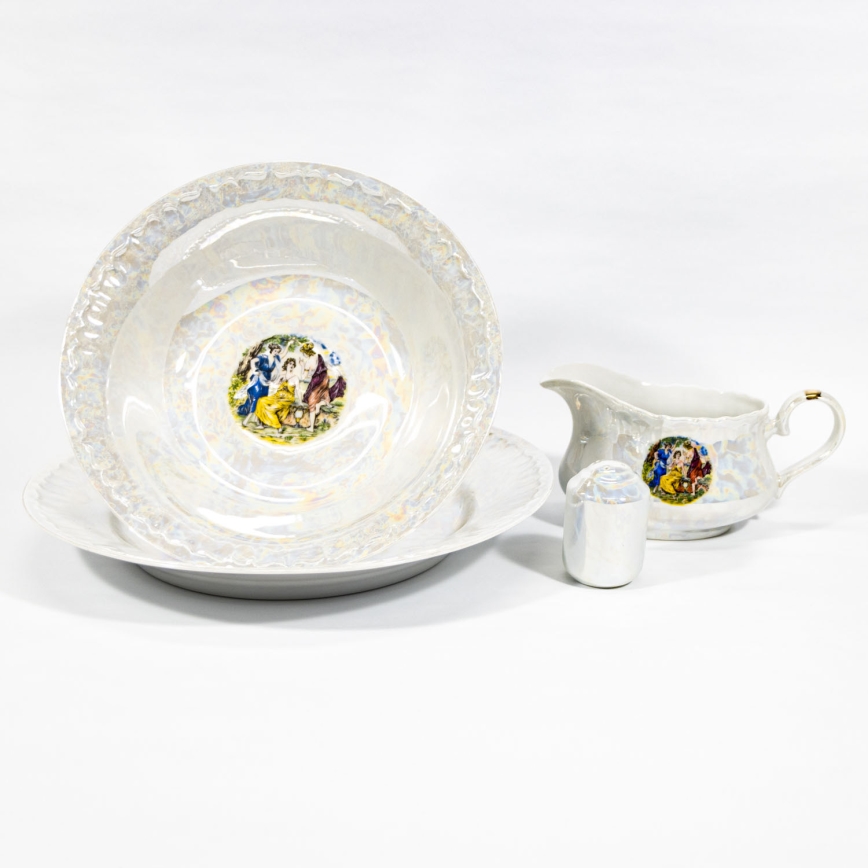 Porcelánová jedálenská sada 26 kusov biela s perleťovou úpravou