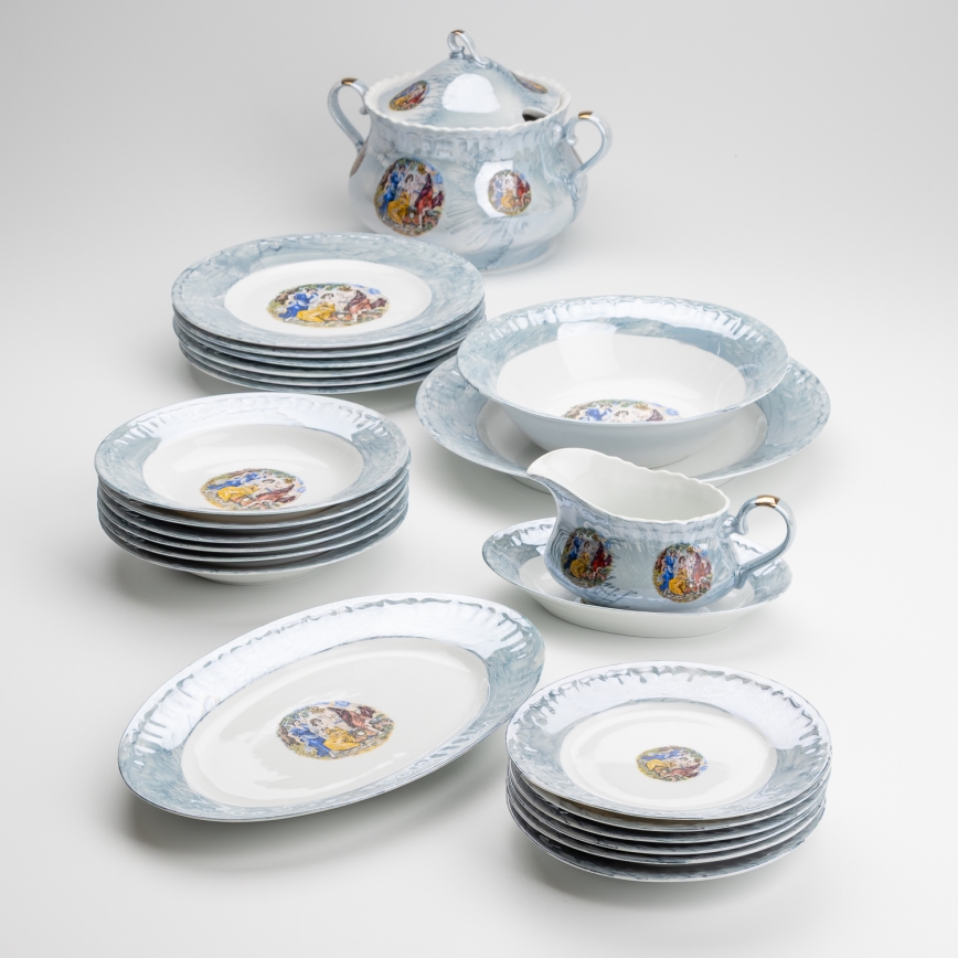 Porcelánová jedálenská sada 26 kusov modrá s perleťovou úpravou