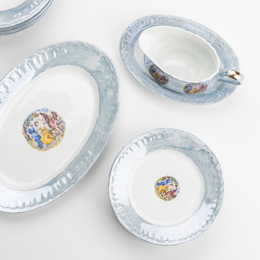 Porcelánová jedálenská sada 26 kusov modrá s perleťovou úpravou