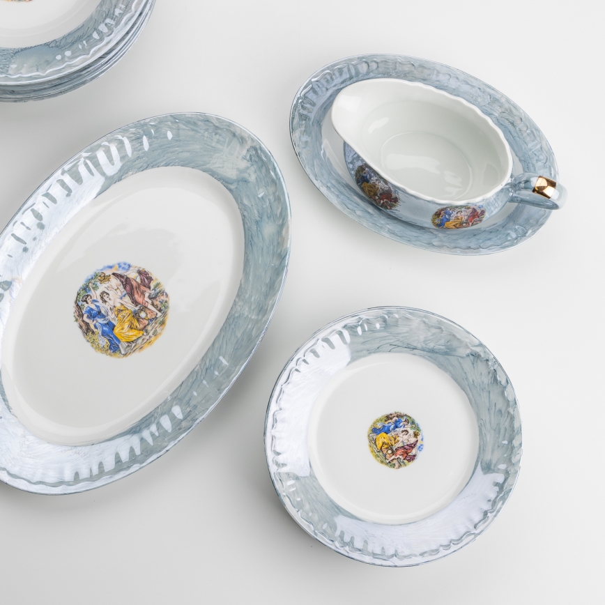 Porcelánová jedálenská sada 26 kusov modrá s perleťovou úpravou
