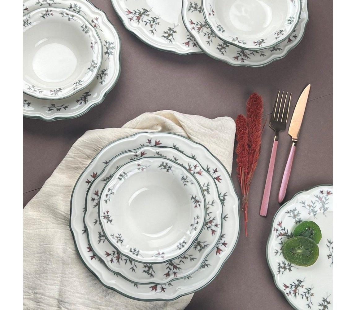 Porcelánová jedálenská súprava 24 ks, biela/zelená 824MXL1104