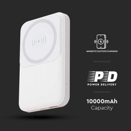 Power Bank magnetická s bezdrôtovým nabíjaním Power Delivery 10 000mAh/20W/3,7V biela