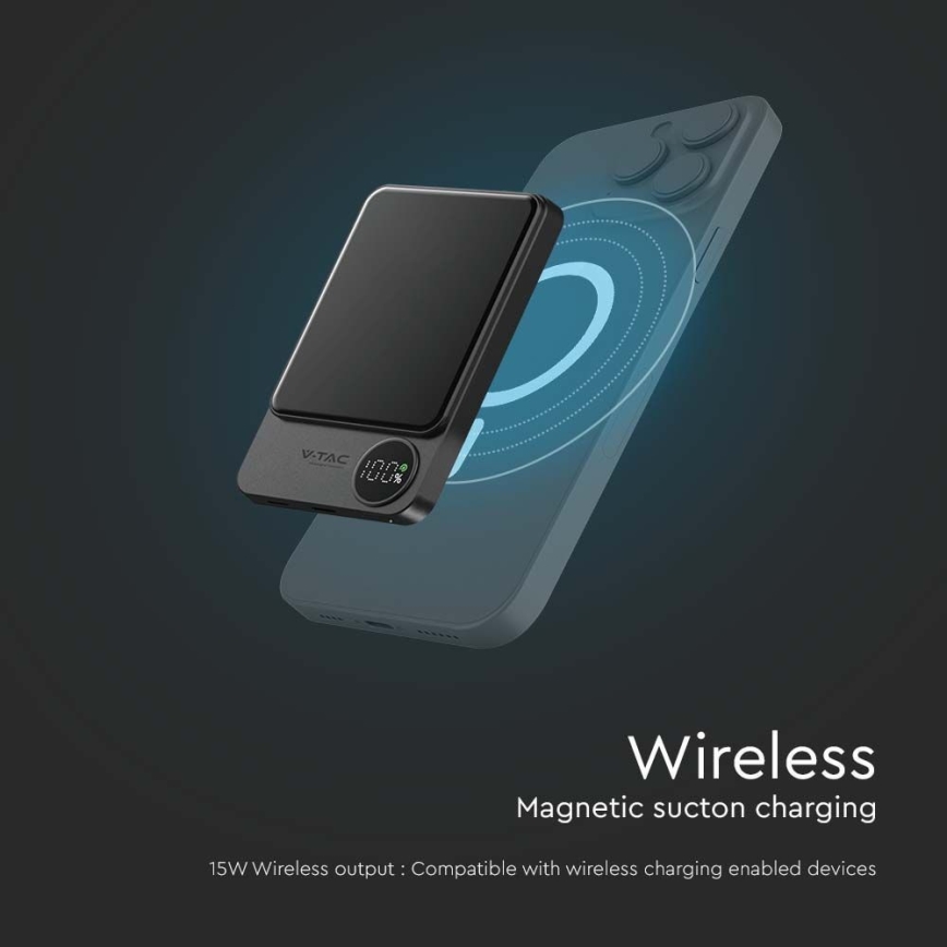 Power Bank s displejom a bezdrôtovým nabíjaním Power Delivery 10000mAh/20W/5V čierna