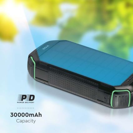 Power Bank solárna s baterkou Power Delivery 30000mAh/20W/5V čierna