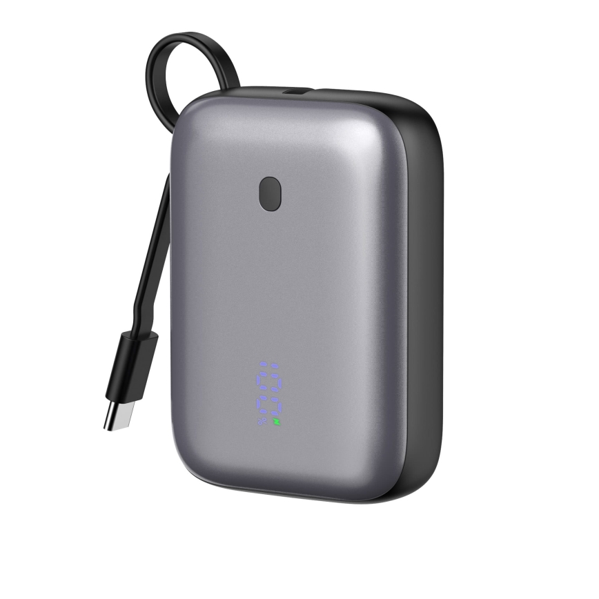 Powerbanka 10000 mAh 20W Power Delivery Compact s vstavaným navíjacím USB-C káblom 1m čierna