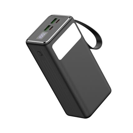 Powerbanka 40000 mAh 65W Power Delivery 2xUSB-A + 2xUSB-C s LED baterkou a USB-C káblom 1m čierna