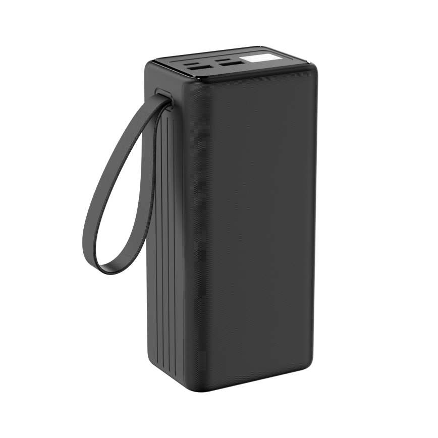 Powerbanka 40000 mAh 65W Power Delivery 2xUSB-A + 2xUSB-C s LED baterkou a USB-C káblom 1m čierna