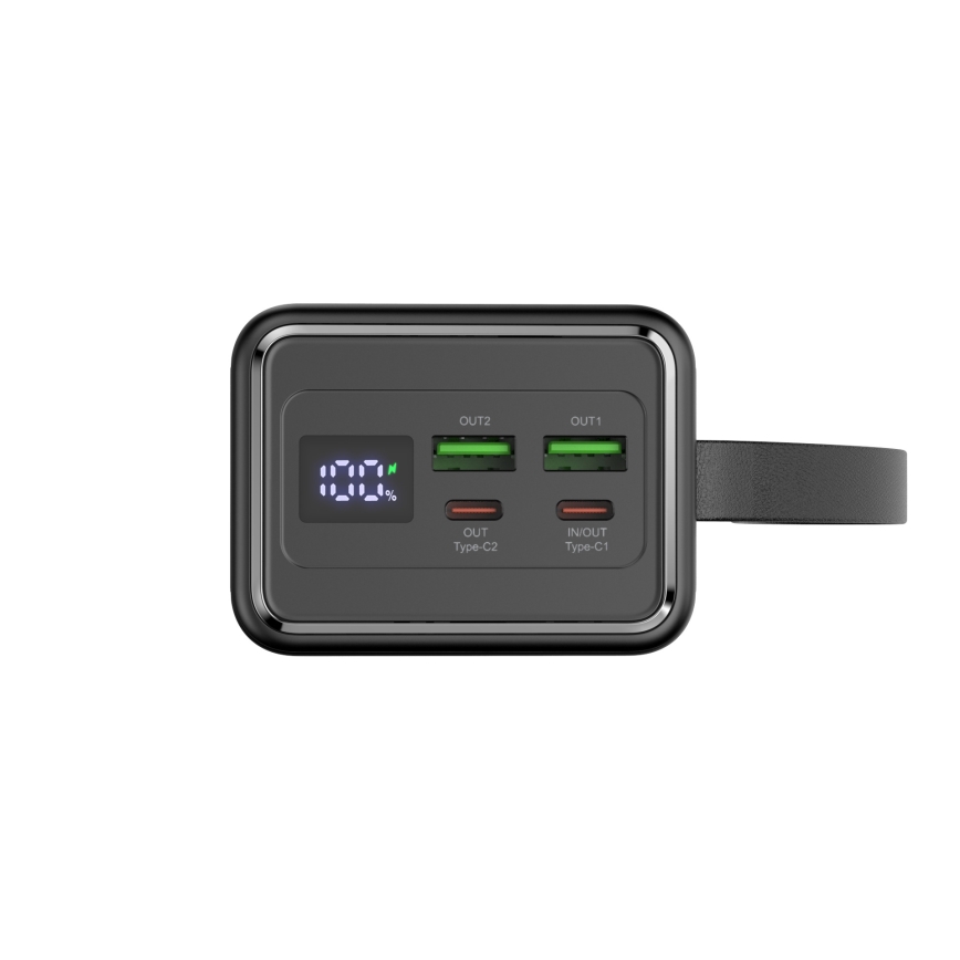 Powerbanka 40000 mAh 65W Power Delivery 2xUSB-A + 2xUSB-C s LED baterkou a USB-C káblom 1m čierna