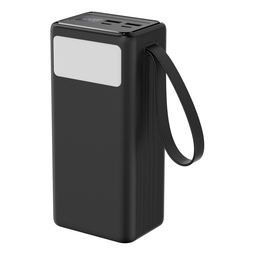 Powerbanka 40000 mAh 65W Power Delivery 2xUSB-A + 2xUSB-C s LED baterkou a USB-C káblom 1m čierna