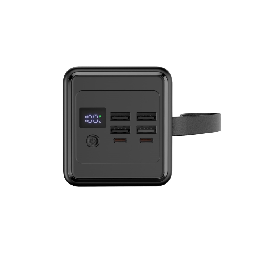 Powerbanka 60000 mAh 65W Power Delivery 4xUSB-A + 2xUSB-C s LED baterkou a USB-C káblom 1m čierna