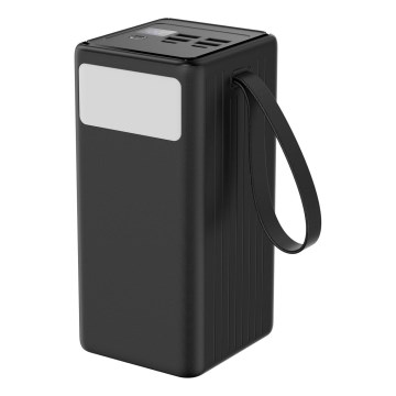 Powerbanka 60000 mAh 65W Power Delivery 4xUSB-A + 2xUSB-C s LED baterkou a USB-C káblom 1m čierna