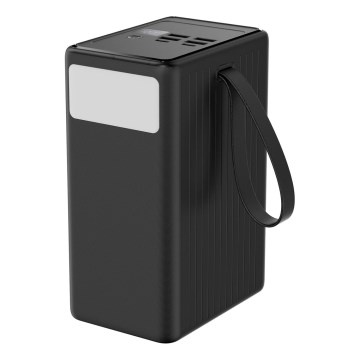 Powerbanka 80 000 mAh, 65 W Power Delivery, 4× USB-A + 2× USB-C, s LED svietidlom a USB-C káblom 1 m, čierna