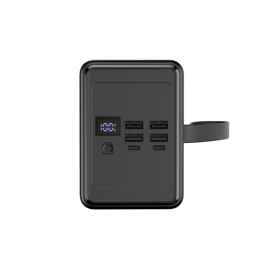 Powerbanka 80000 mAh 20W Power Delivery 4xUSB-A + 2xUSB-C s LED baterkou a USB-C káblom 1m čierna